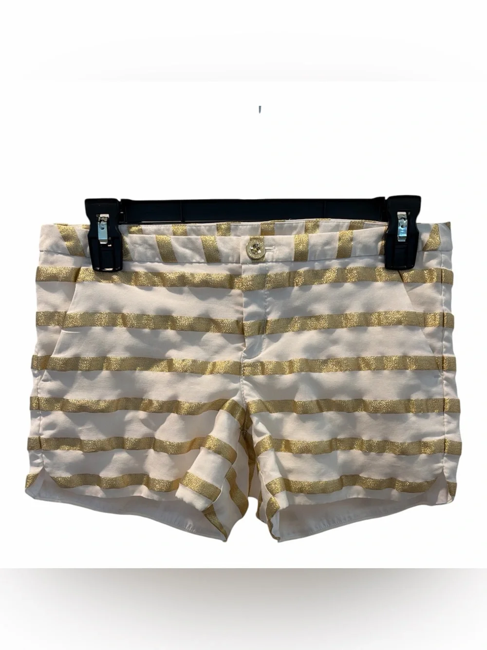 LILLY PULITZER Adie Metallic Gold & White Striped Shorts size 2
